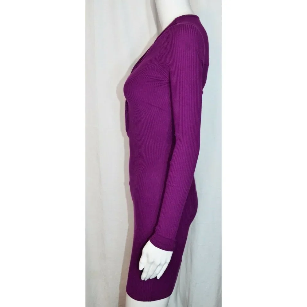 Bebe Bodycon Ribbed Cutout Back Long Sleeve Dress Purple Size S/P
